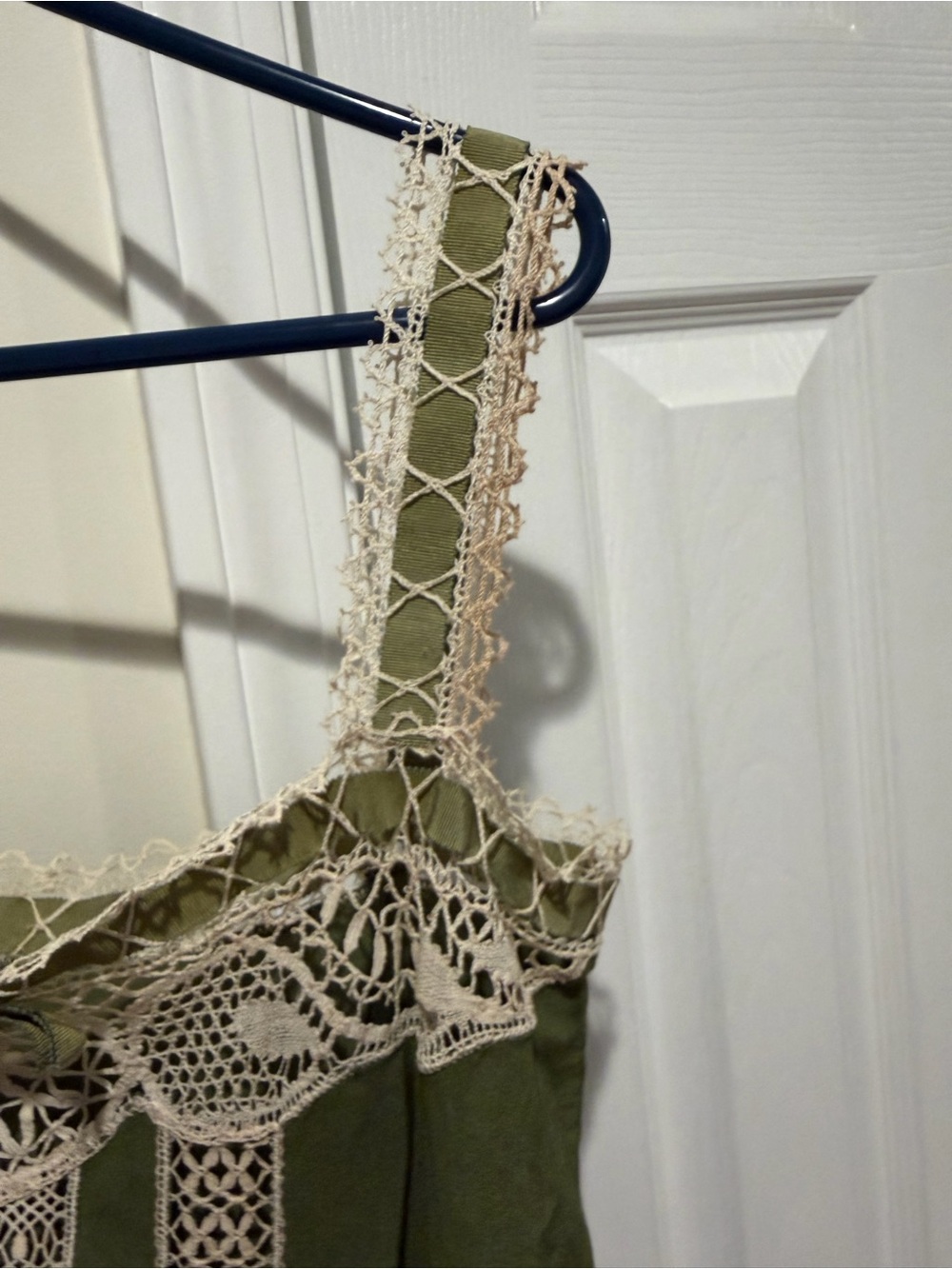 Source Unknown Olive Mini Dress with Cream Crochet Trim - Picture 4 of 8